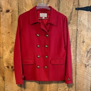 Old Navy Textured Red w brass tone Double-Breasted Women's Jacket Blazer sz XL